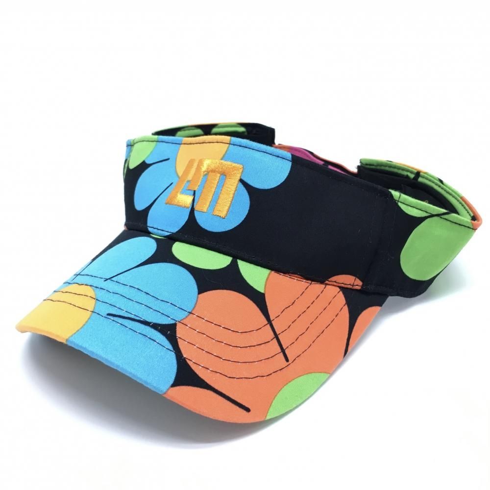 【超美品】ラウドマウス サンバイザー 黒×マルチカラー 花柄 ロゴ刺しゅう ゴルフウェア LOUDMOUTH