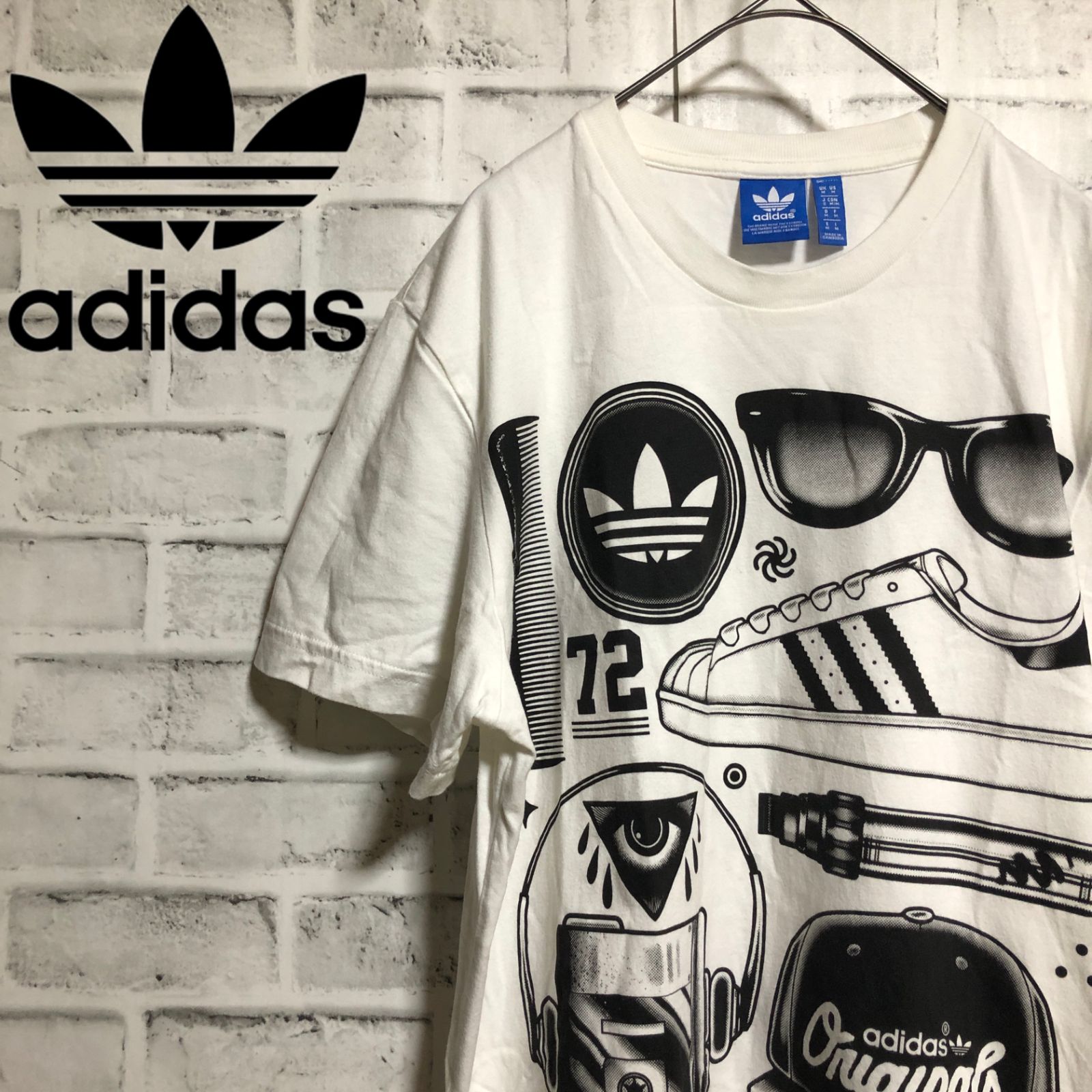 XL⭐️00s adidasトレファイルロゴ Tシャツ vintage水色×白黒 adidas 