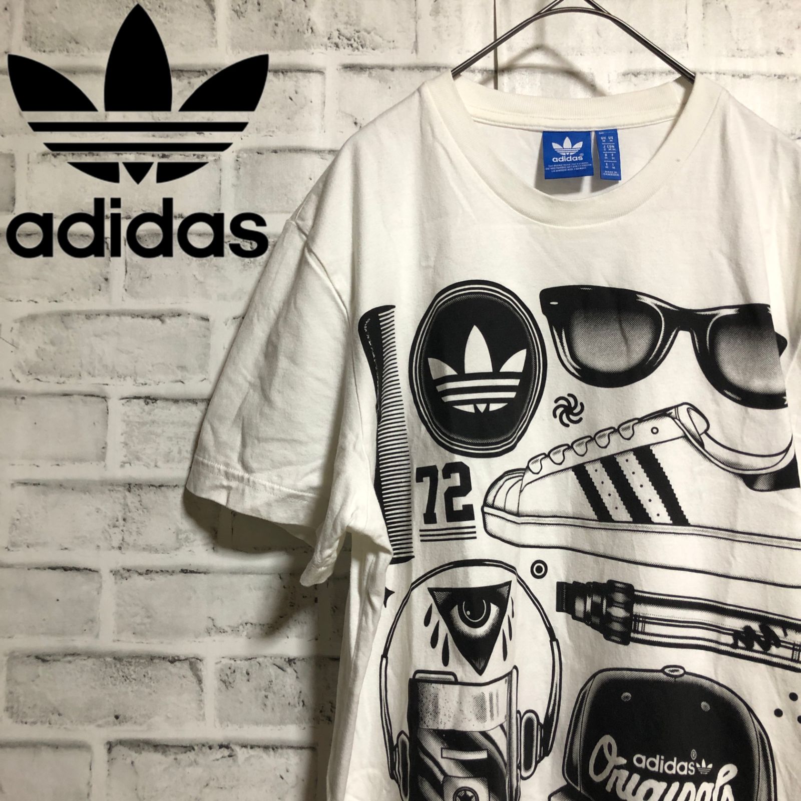 adidas⭐️アディダスオリジナルス Tシャツ スーパースター トレファイルロゴ vintage 白黒