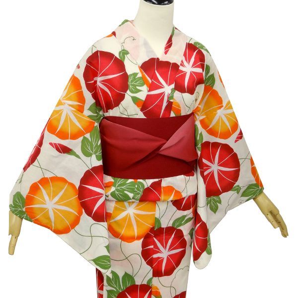 浴衣単品【 A-7：あさがお/赤オレンジ】ゆかた 浴衣 - メルカリ