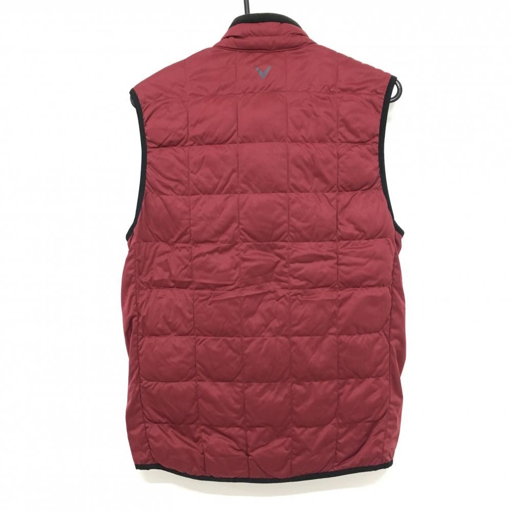 キャロウェイ 中綿ベスト レッド系 黒 ダイヤ柄地模様 襟裏フリース メンズ L ゴルフウェア Callaway