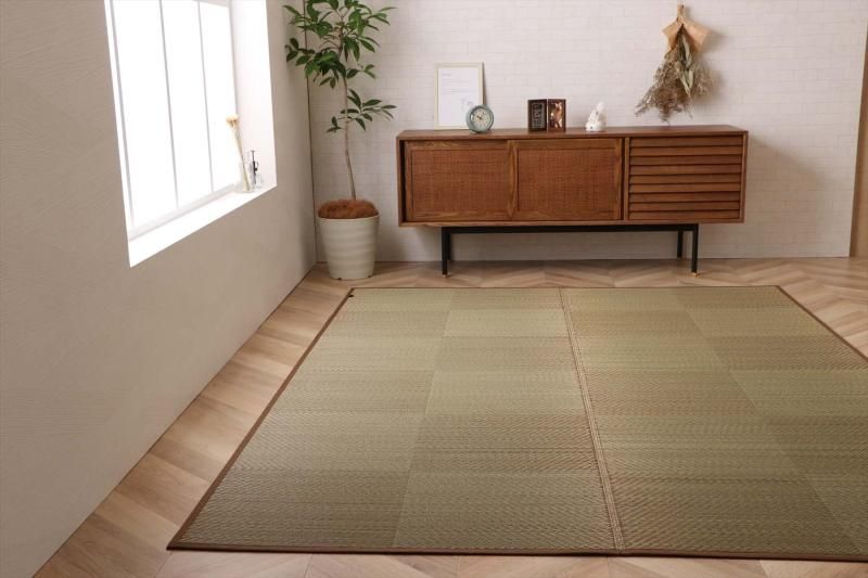 イケヒコ い草 ラグ カーペット マット DXノア 滑り止め 不織布 約191×191cm 裏貼り ブラウン ナチュラル シンプル モダン 市松 格子 消臭 防臭 抗菌 8242270