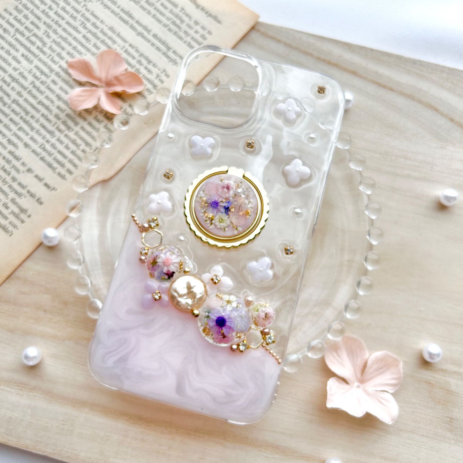 iPhoneケース スマホケース ハンドメイド 紫陽花 shower jewelry