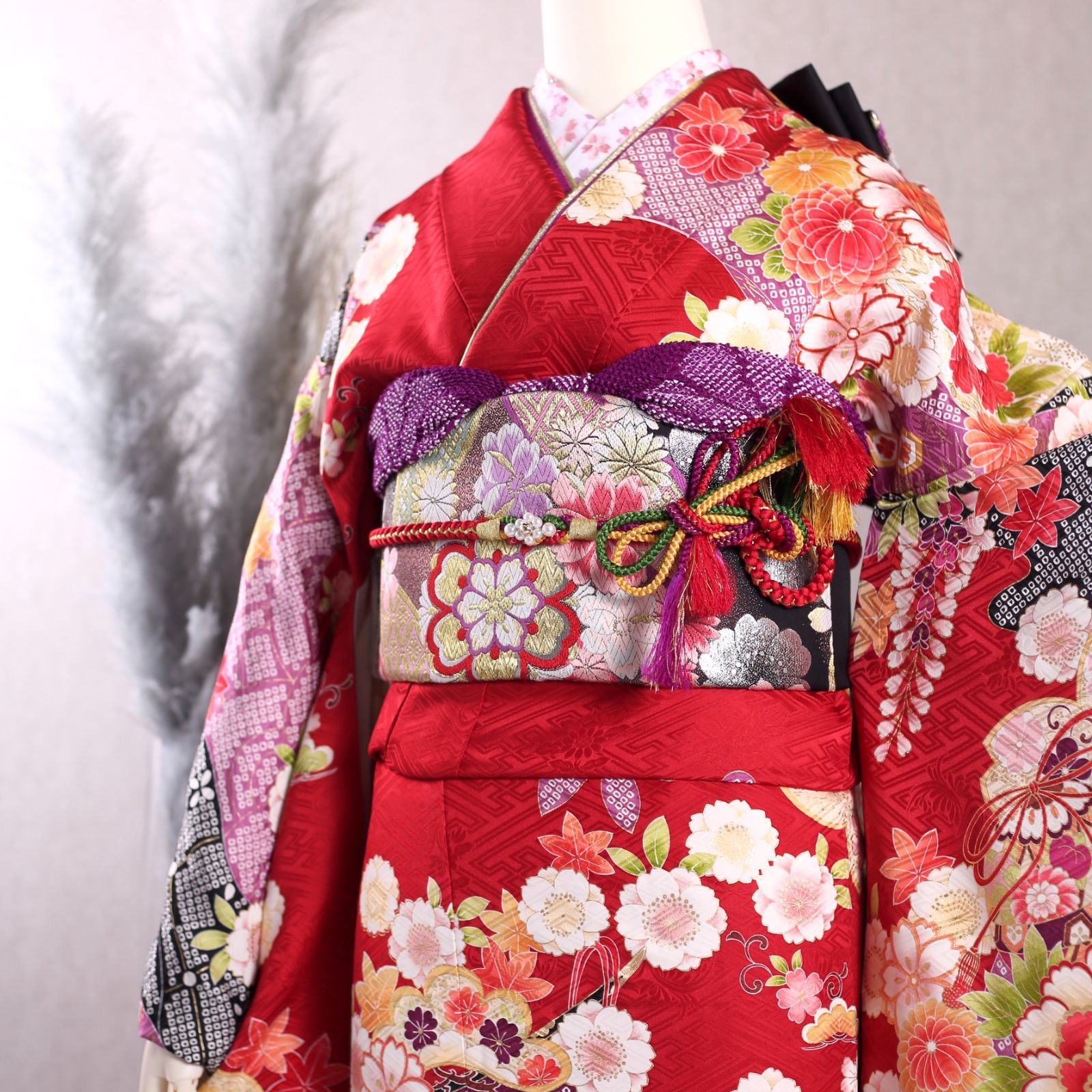 振袖フルセット 振袖セット 振袖 Lサイズ 赤×新古典 美品 成人式 着物