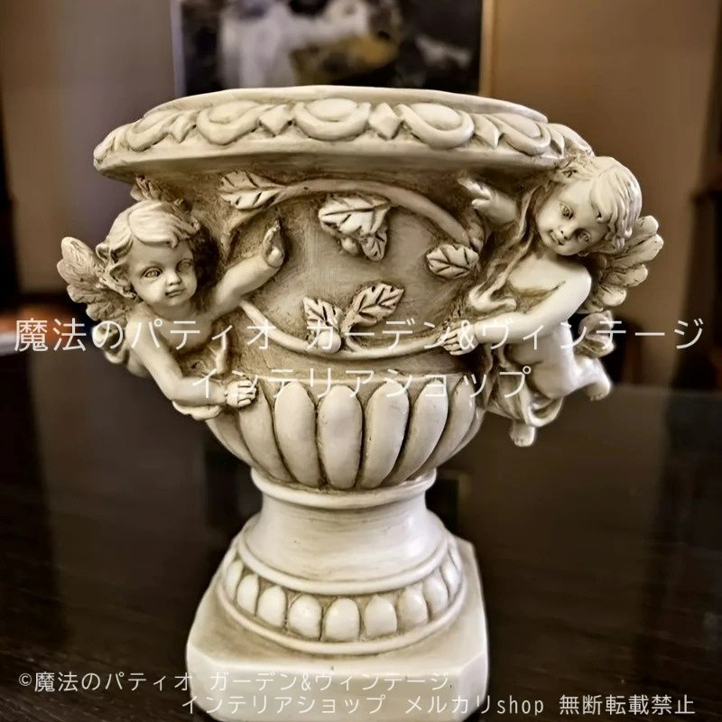 訳あり輸入品・たっぷり葡萄モチーフ♡巨大ぎっしりテラコッタ素材ロング深型植木鉢 訳あり 植木鉢 おしゃれ 模様入り 丸深型 HM 白粉 素焼き鉢