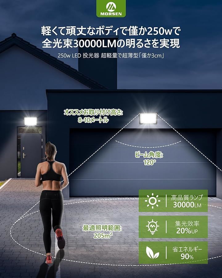 morsen 投光器 屋外 防水 作業灯 250W 2セット 30000ML 100v