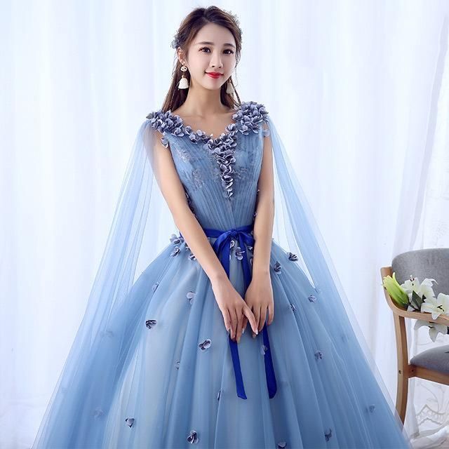 ブルー 演奏会ドレス ノースリーブ 編み上げ Aライン ドレス 発表会 演出服 ステージ衣装 ロングドレス イブニングドレス 二次会ドレス