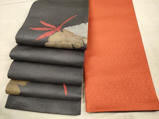 平和屋着物●染色の魔術師 染乃座 大久保玄才 そめのざ玄才 半幅帯 舞葉文 上代29万 正絹 DAAX8552cm