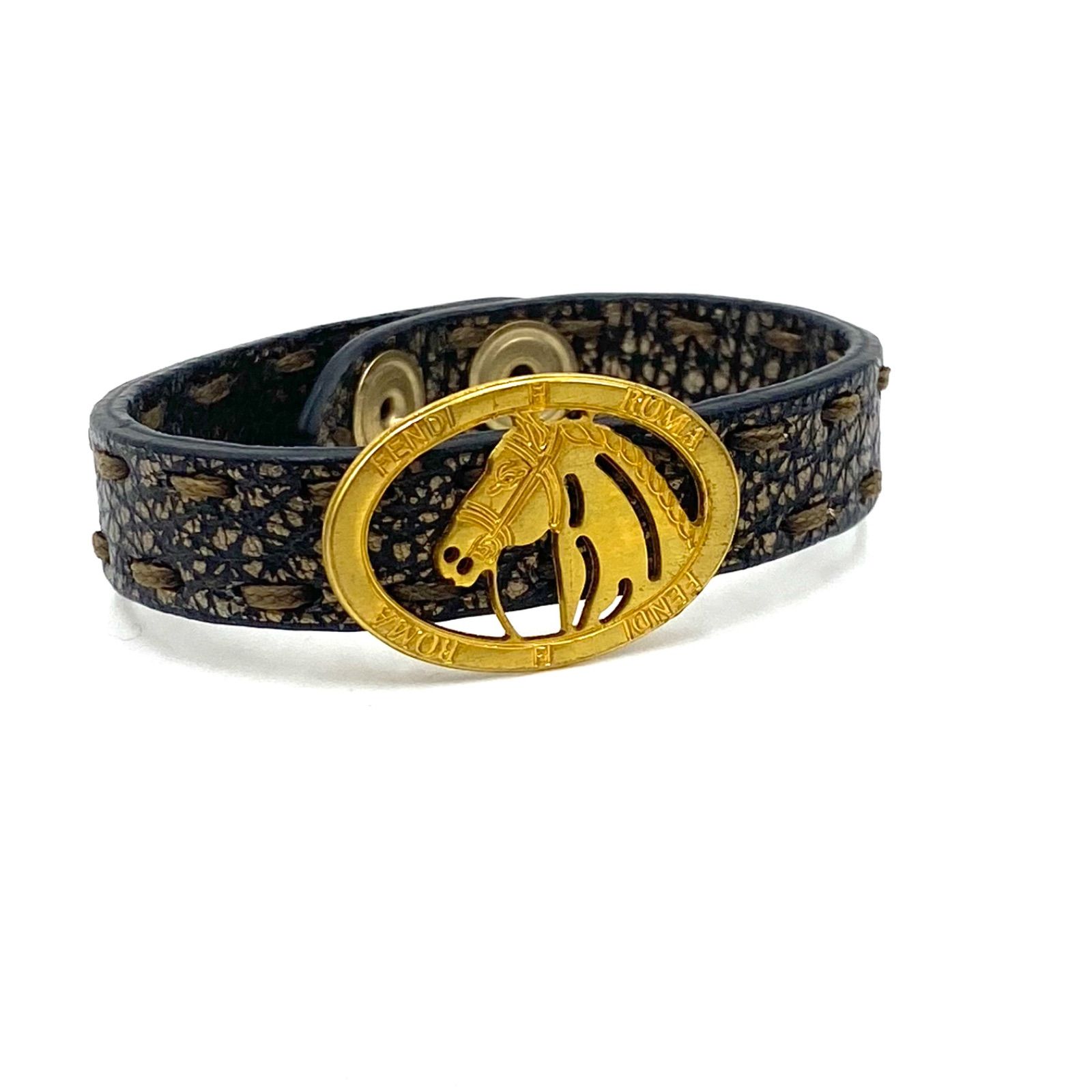 FENDI フェンディ バングル ブレスレット ホース 馬 レザー 革 ゴールド 金具