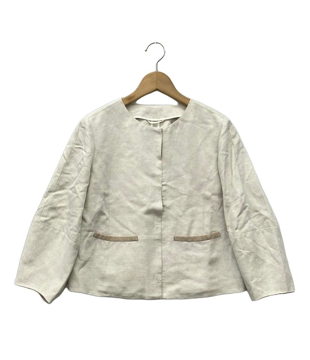 ★ＡＮＡＹＩ　アナイ　上品涼やかなノーカラージャケット★３８　白 ジャケット ノーカラージャケット メッシュノーカラーポケット ジャケット レディース