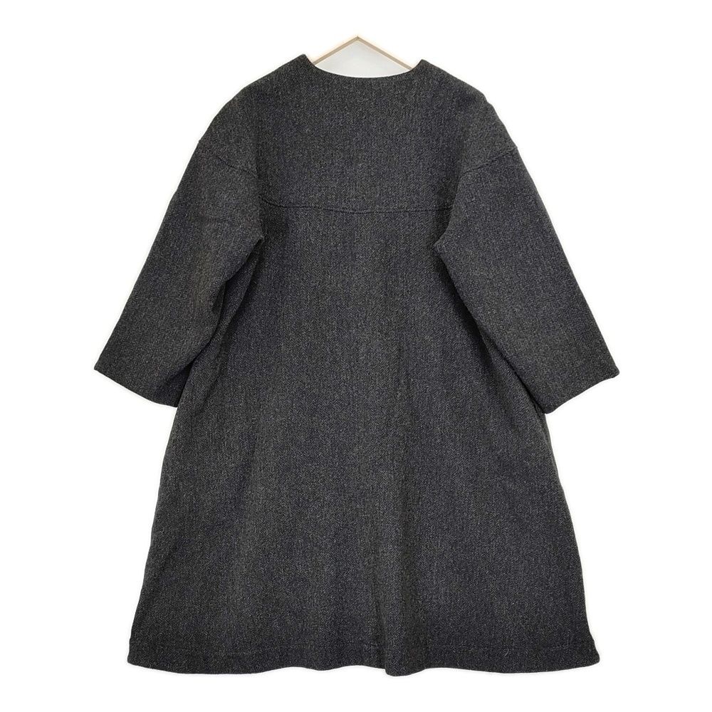 the last flower of the afternoon ウール ヘリンボーン ノーカラー ロング コート チャコール レディース ラストフラワー 5-1012A◆