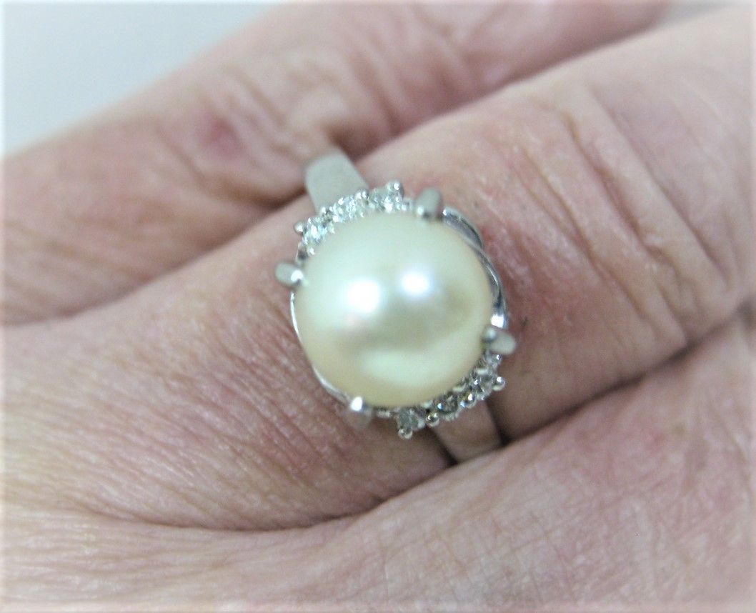 Pt900プラチナ リング指輪 パール8.5mmアコヤ真珠 ダイヤ0.10ct