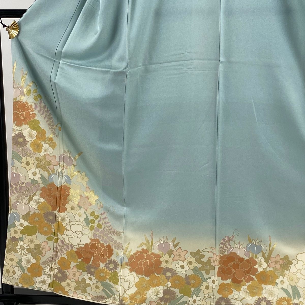 付下げ 身丈159cm 裄丈63.5cm S 袷 渡辺雪三郎 落款 草花 藤 金彩 染め分け 水色 正絹