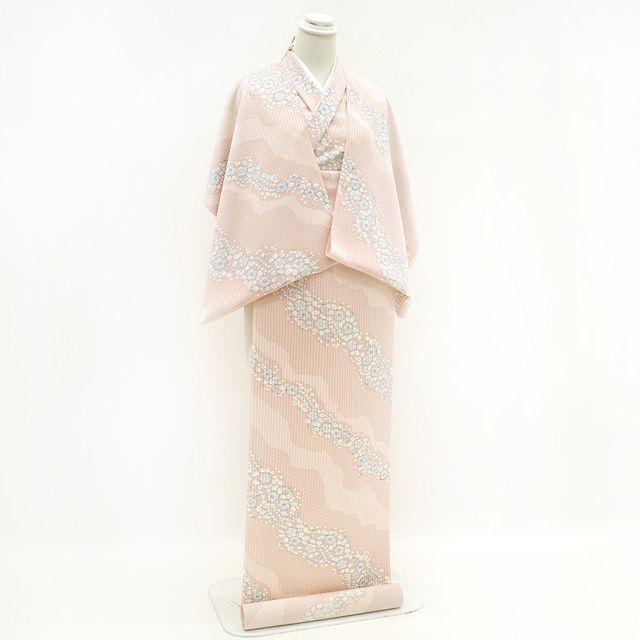 A5 夏物 縦縞模様 ベージュ色 麻 小紋 薄物 絽 紗 着物 お茶席のきもの － 薄物（夏物） - 銀座きもの青木｜長く大切に