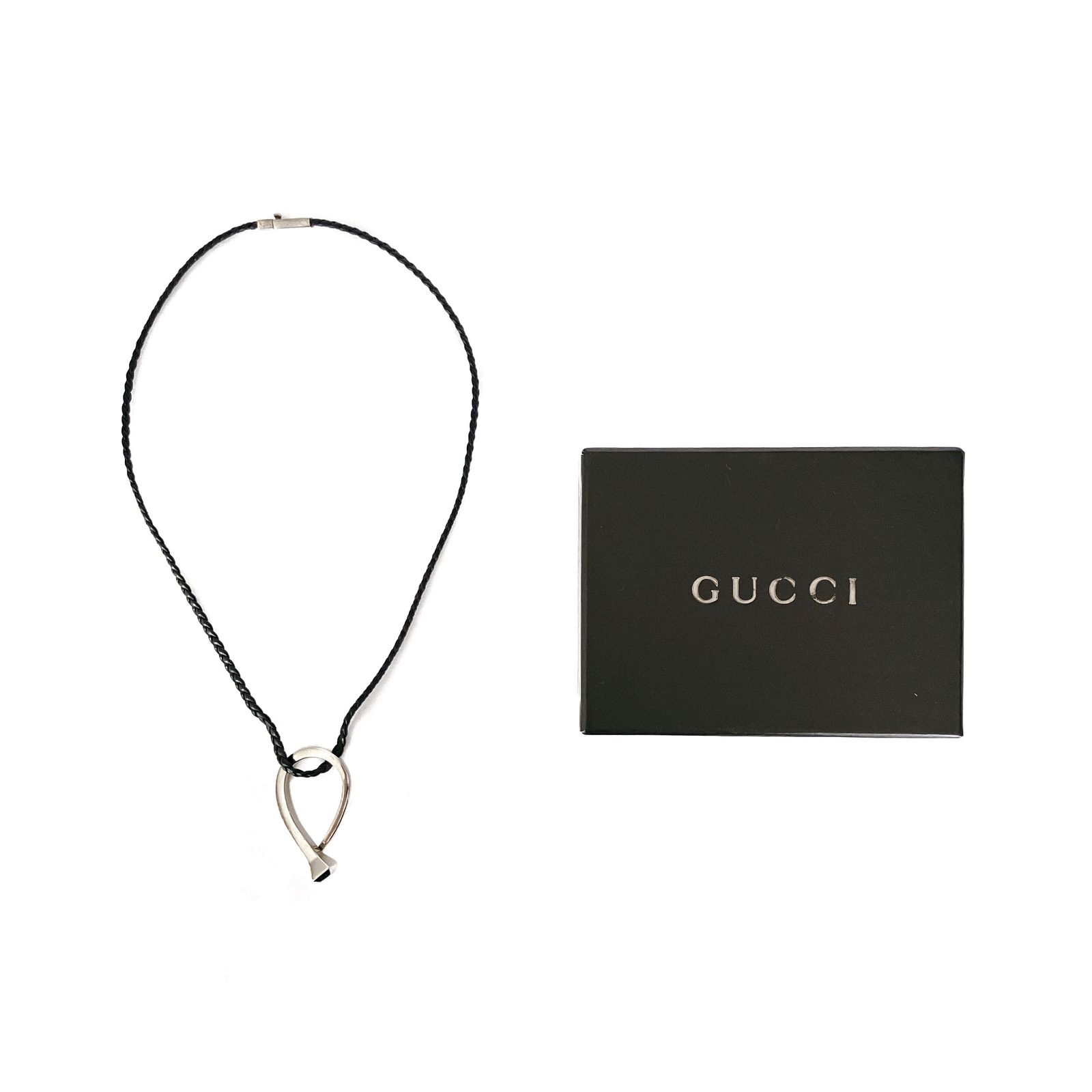 GUCCI グッチ フックデザイン シルバー925 ブラックレザー チョーカー