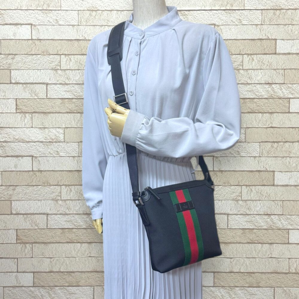 グッチ シェリーライン ショルダーバッグ キャンバス 631195 ブラック メンズ GUCCI グッチ