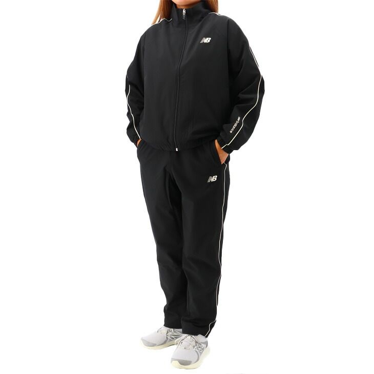 ニューバランス 上下セット レディース Newbalance 裏起毛トリコット ジャケット ロングパンツ セットアップ ウーブン トラックスーツ トレーニング スポーツウエア アウター 長ズボン 服 AWJ53171-AWP53171-BK