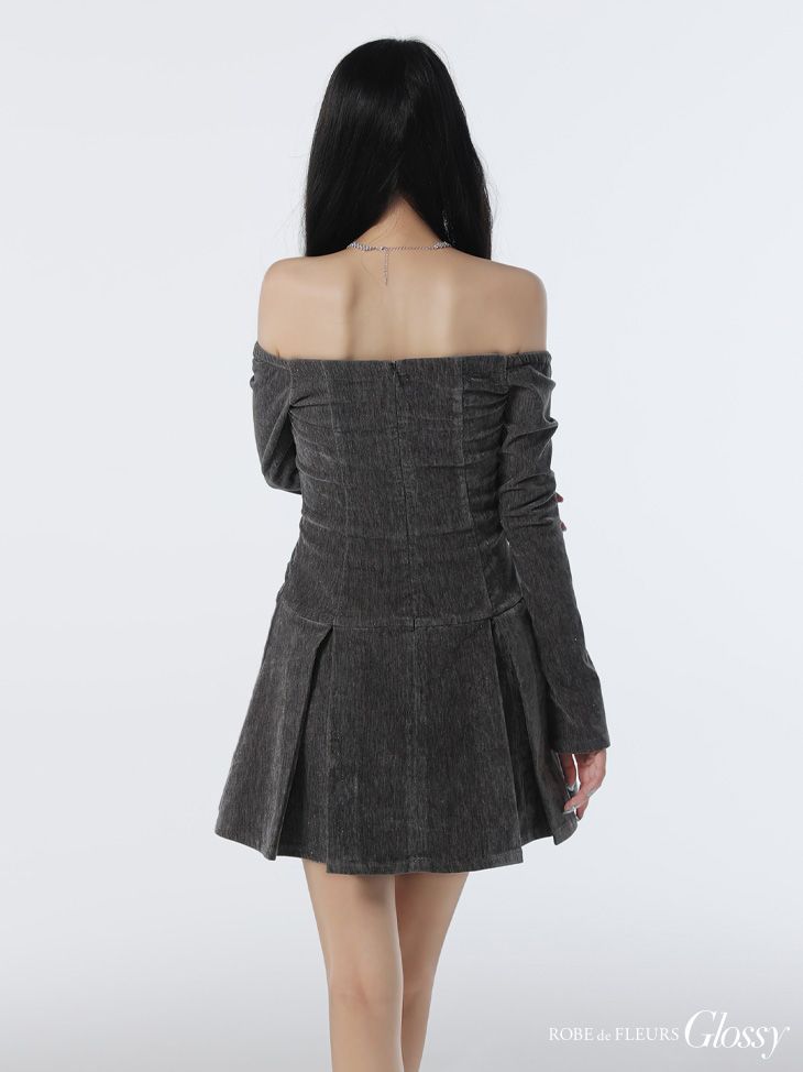 グレー GL4123-BR-2509 ROBE de FLEURS Glossy|ローブドフルール グロッシー 長袖 | オフショル| ロングスリーブ| ラメニット| フ | ミニドレス| キャバドレス| ナイトドレス NICORILABO_COM