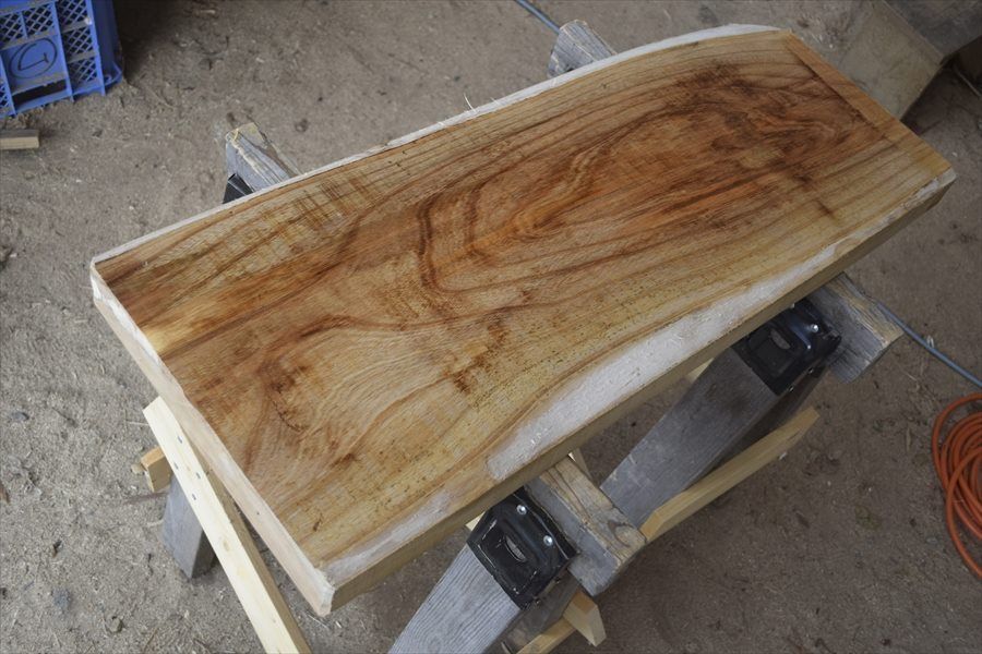 アウトレット ケヤキ 欅 の一枚板 長さ約90cm 幅約36～36cm 厚さ約6cm DIY用 Z631