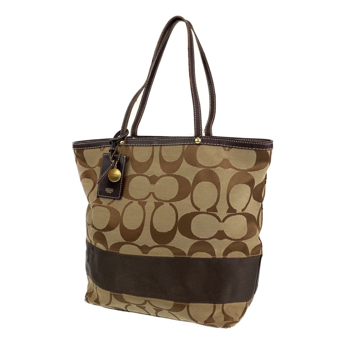 COACH コーチ シグネチャー ベージュ ブラウン 茶 ゴールド金具 