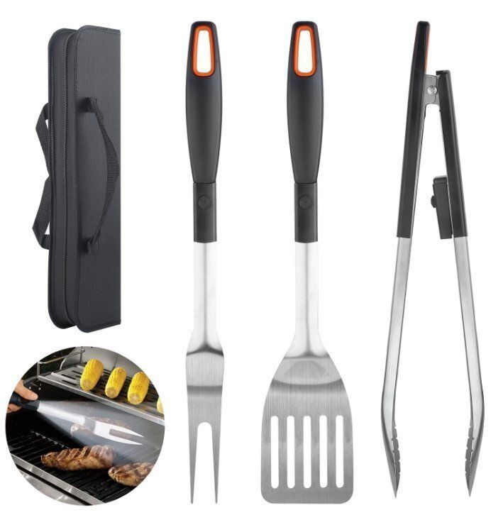 屋外LEDライト付き取り外し なバーベキューフォークグリップ3点セット工具