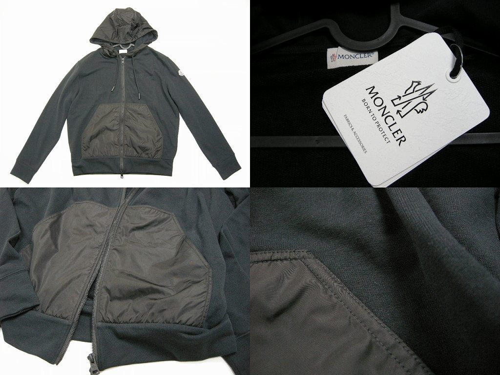 サイズL□新品□モンクレール ナイロン切替スウェットパーカー 黒 
