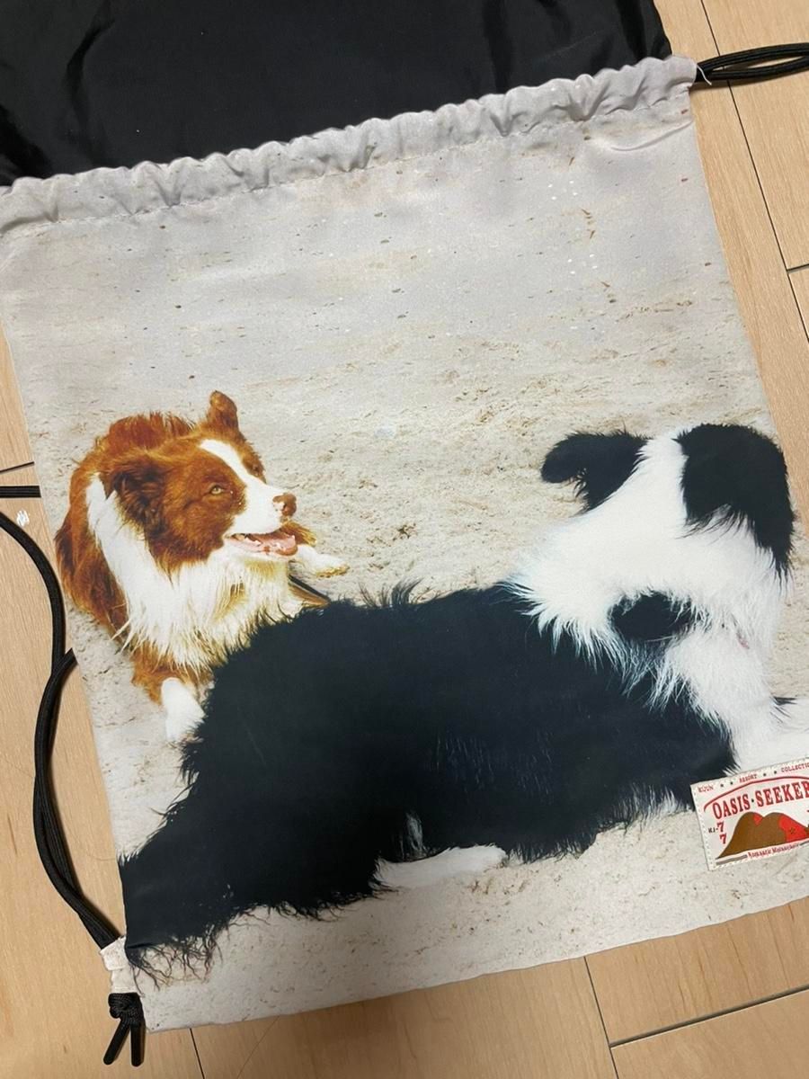 リアル 犬 猫 ワンポイント 刺繍 合成皮革ナップサック リュック 巾着 