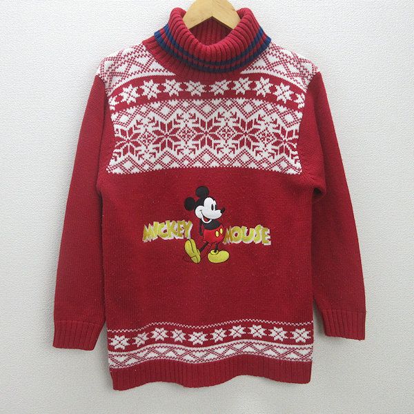 Disney RESORT◆ニット・セーター(厚手)/--/アクリル/RED 90s Disneyディズニー ミッキー マウス マルチカラー 切り替え