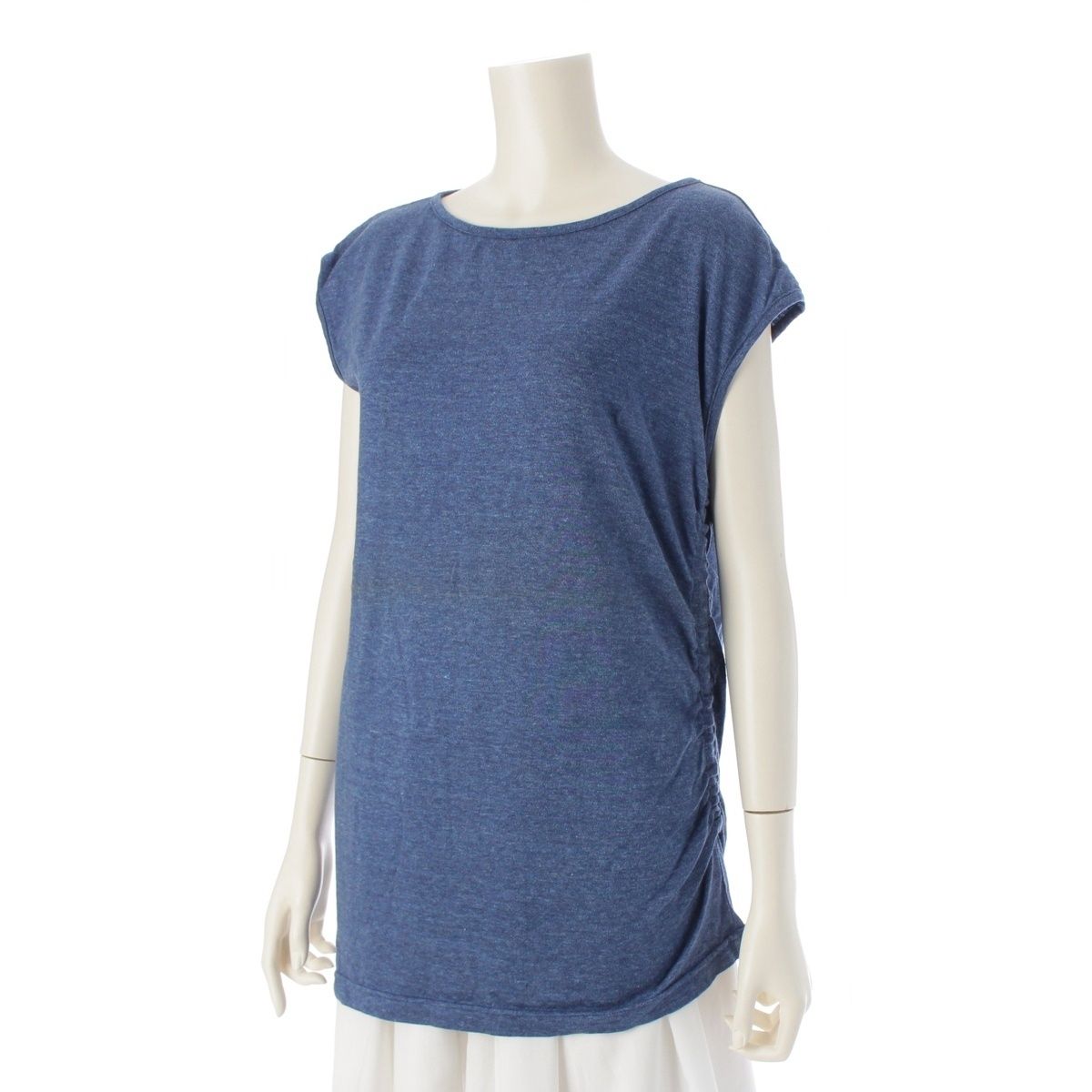 イッセイミヤケ 80 s コットン 筆タグ ギャザー デザイン ノースリーブ トップス ネイビー ブルー系 M