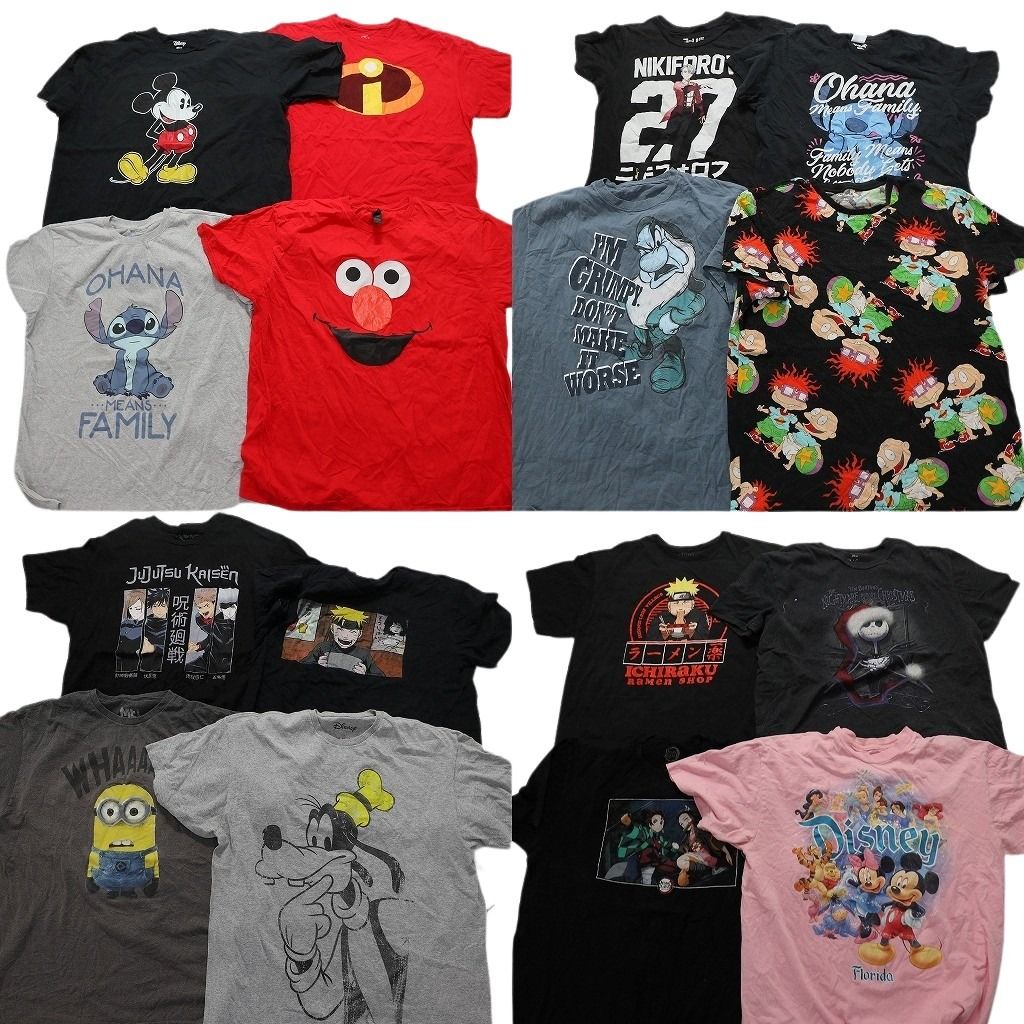 古着卸 キャラクター 半袖Tシャツ 16枚セット メンズ 2XL ミッキー セサミストリート ナルト ディズニー 古着 NA7728