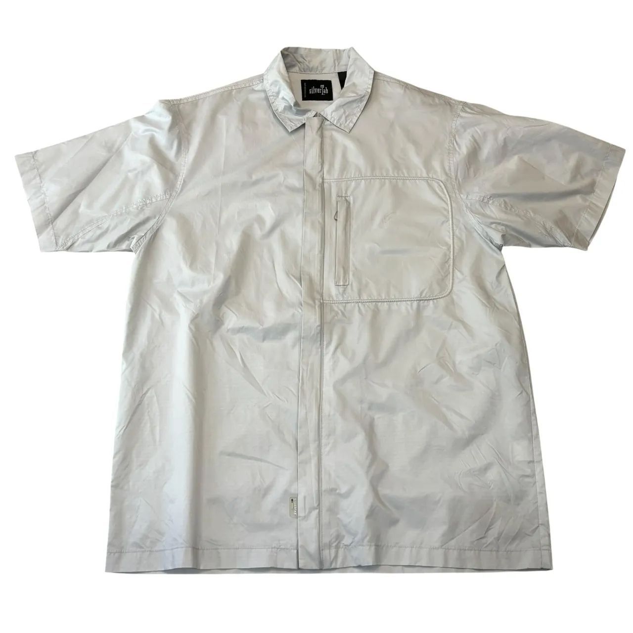 DEAD STOCK 00s Levis SILVER TAB S|S Nylon Shirt リーバイス シルバータブ ナイロン半袖シャツ M グレー ZIP UP Rip Stop 古着
