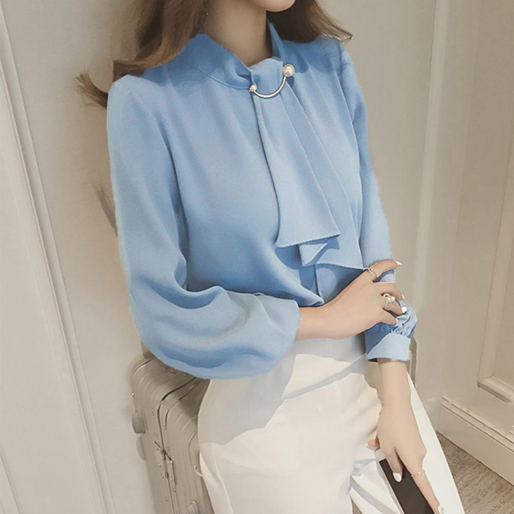 シャツブラウス リボン 長袖 レディース ダークベージュ フロスティ