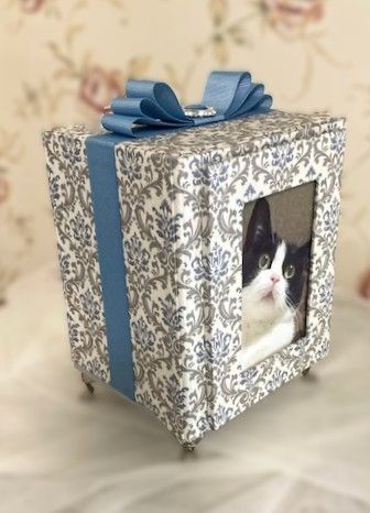 最短発送 ビジュー選べます ペット用仏壇 骨壺カバー ブルー