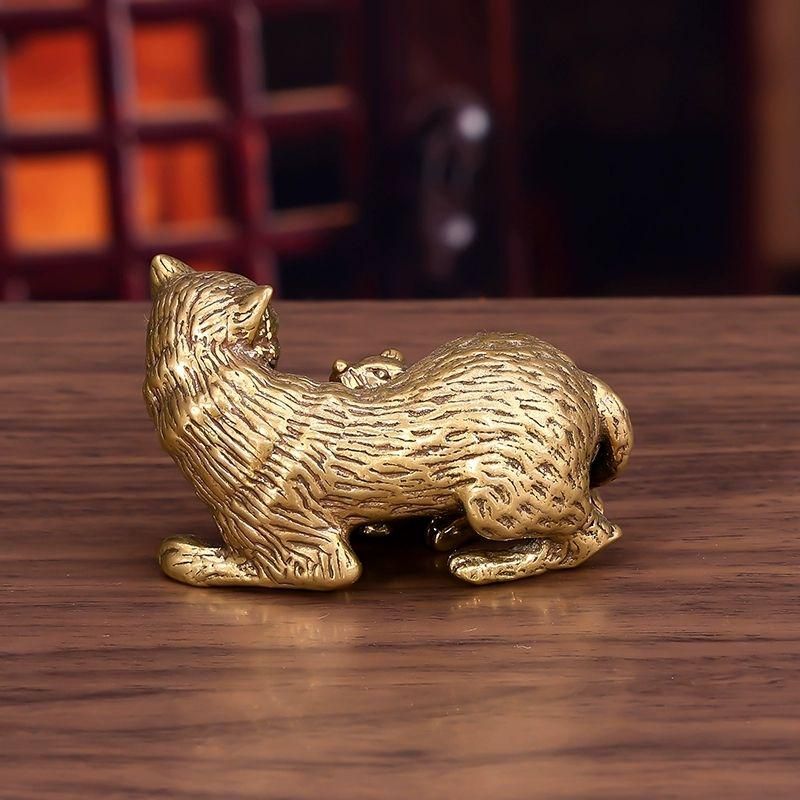 銅細工 猫 茶寵 茶玩 茶道 置物 文鎮 装飾品 工芸品 美術品 銅製 猫とねずみ 茶道茶寵 蓋置 文鎮と筆棚 装飾品 工芸品 置物