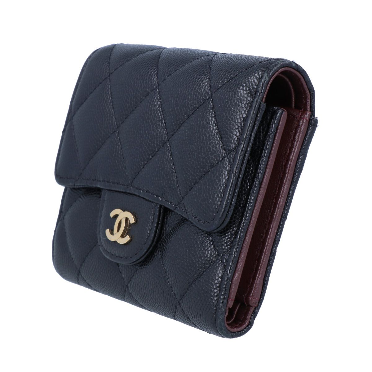 CHANEL マトラッセ キャビアスキン 財布 ネイビー ゴールド金具 29番台 CHANEL シャネル マトラッセ チェーンウォレット ネイビー