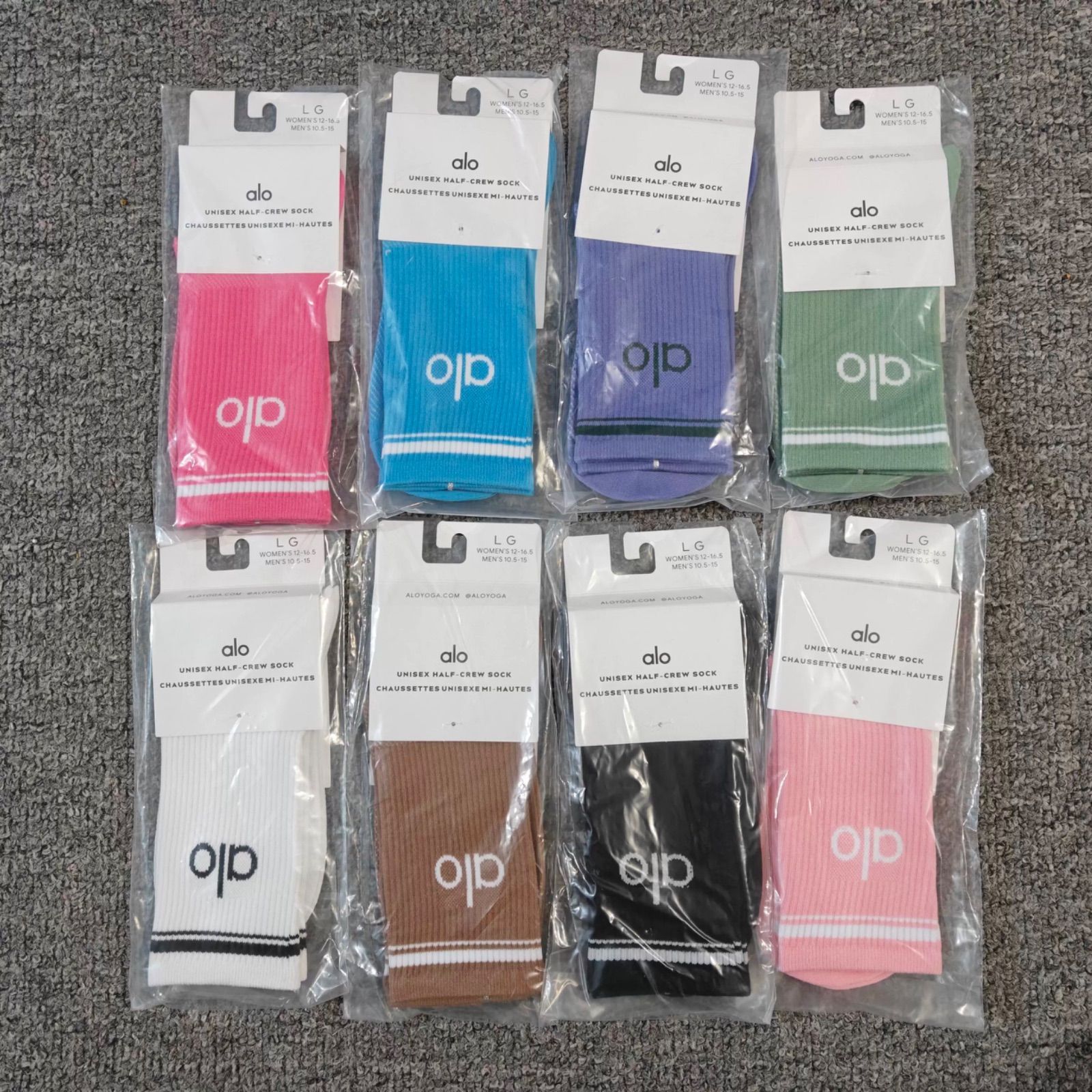 8点人气色 ALO Yoga アローヨガ UNISEX HALF-CREW SOCK ソックス 靴下 双色｜ヨガ運動用｜ニットlogo 8足