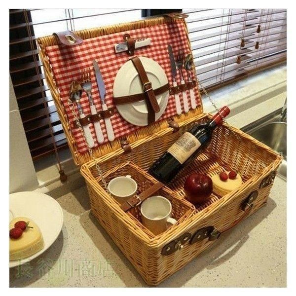 ピクニック　バスケット　食器付き Amazon｜ピクニックバスケット 食器付き 蓋付き 籐 ウィッカー 2