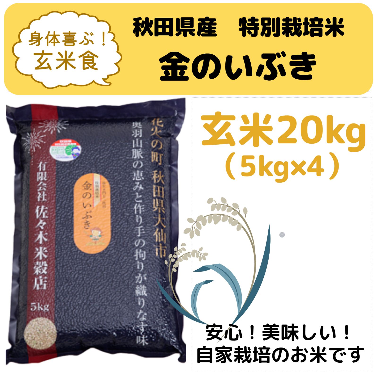 身体喜ぶ！玄米食】令和5年 秋田県産 特別栽培米「金のいぶき」玄米