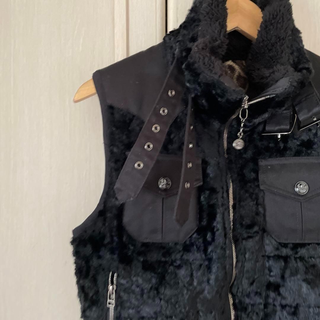 ロエン Roen ジレ ベスト ファー ヒョウ柄 ハイネック レオパード