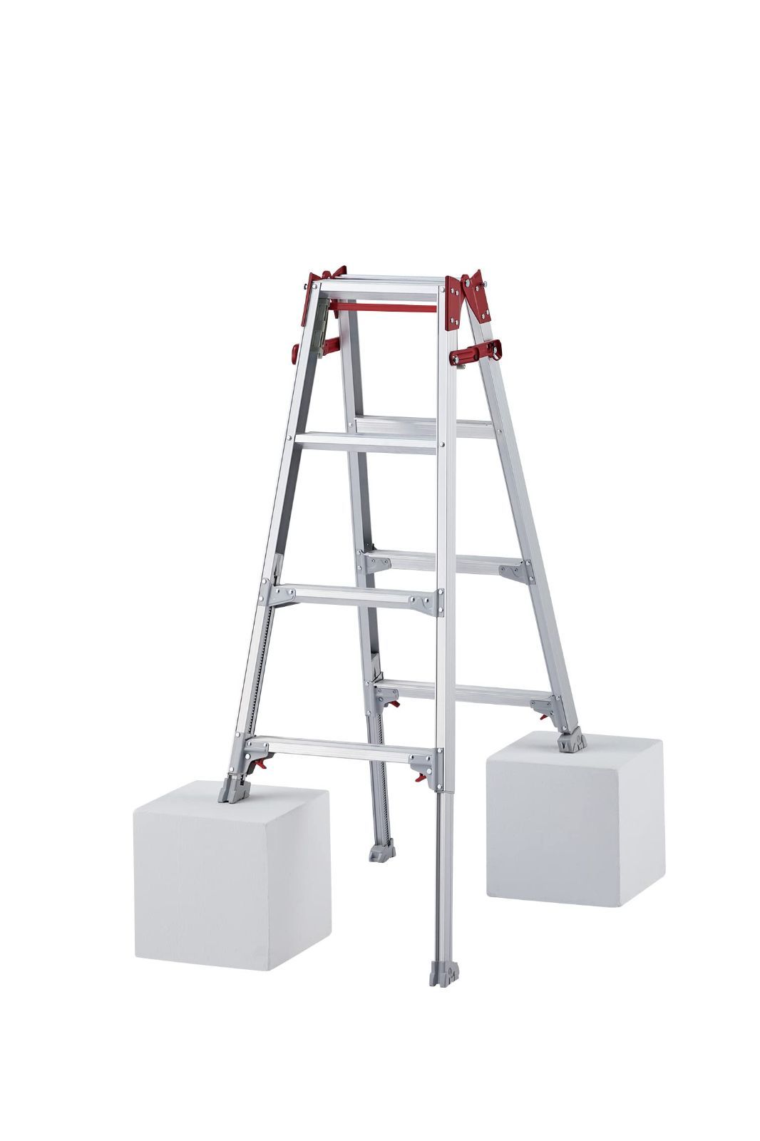 【特価商品】【2022年モデル】 (10193) (1.02~1.33m) RYZ-12c レッド 4段 脚部伸縮式はしご兼用脚立(ワンタッチバー付) 長谷川工業(Hasegawa)