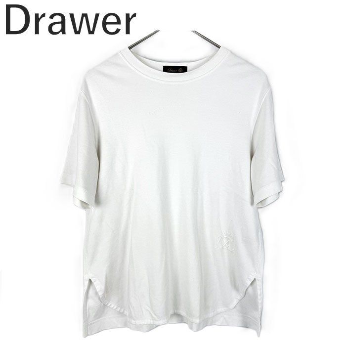 ドゥロワー Drawer コットンTシャツ レディース 白 半袖 シンプル 上質 ベーシック ロゴ刺繍入り カジュアル 大人きれいめ