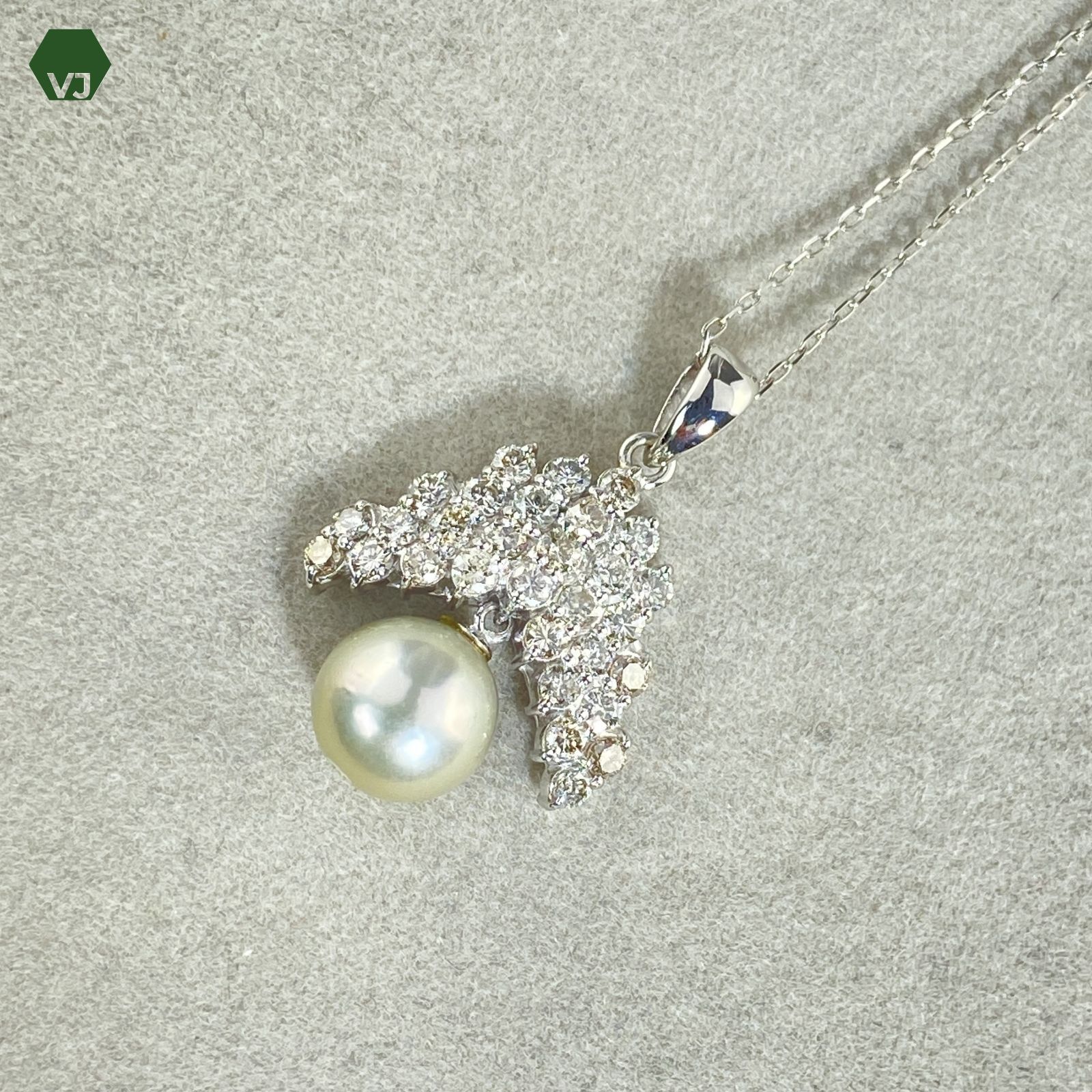 17-30】パール ダイヤモンド ネックレス D1.02ct【中古】【 PT850 