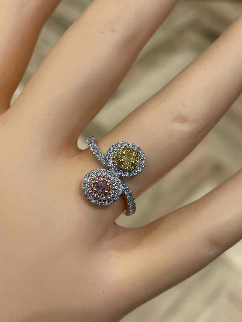 新品】Pt/K18ピンクダイヤ/イエローダイヤリング12号 