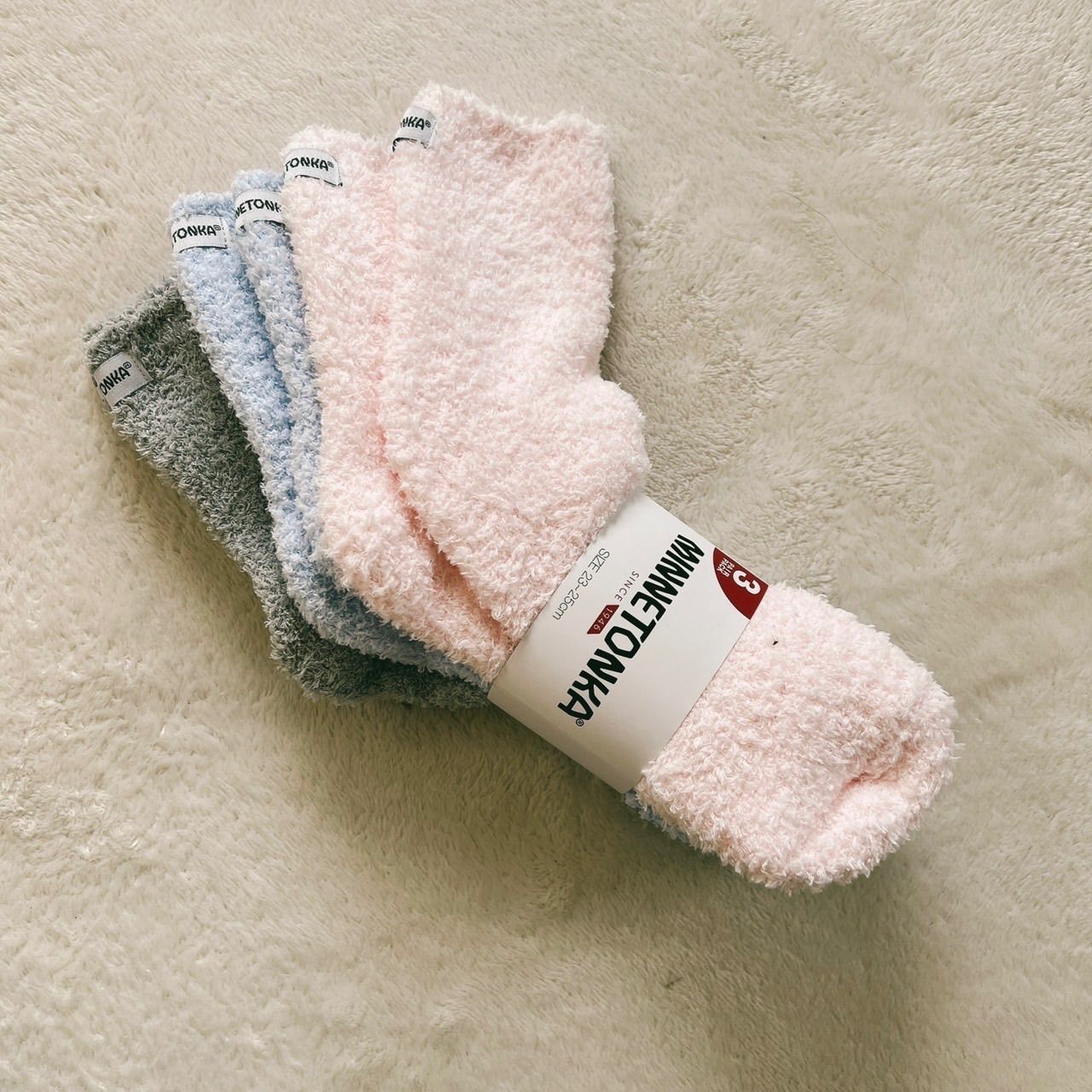 ミネトンカ 靴下 ふわもこ 3足セット レディース 23〜25ｃｍ 3pack socks モコモコ 冬 あったか