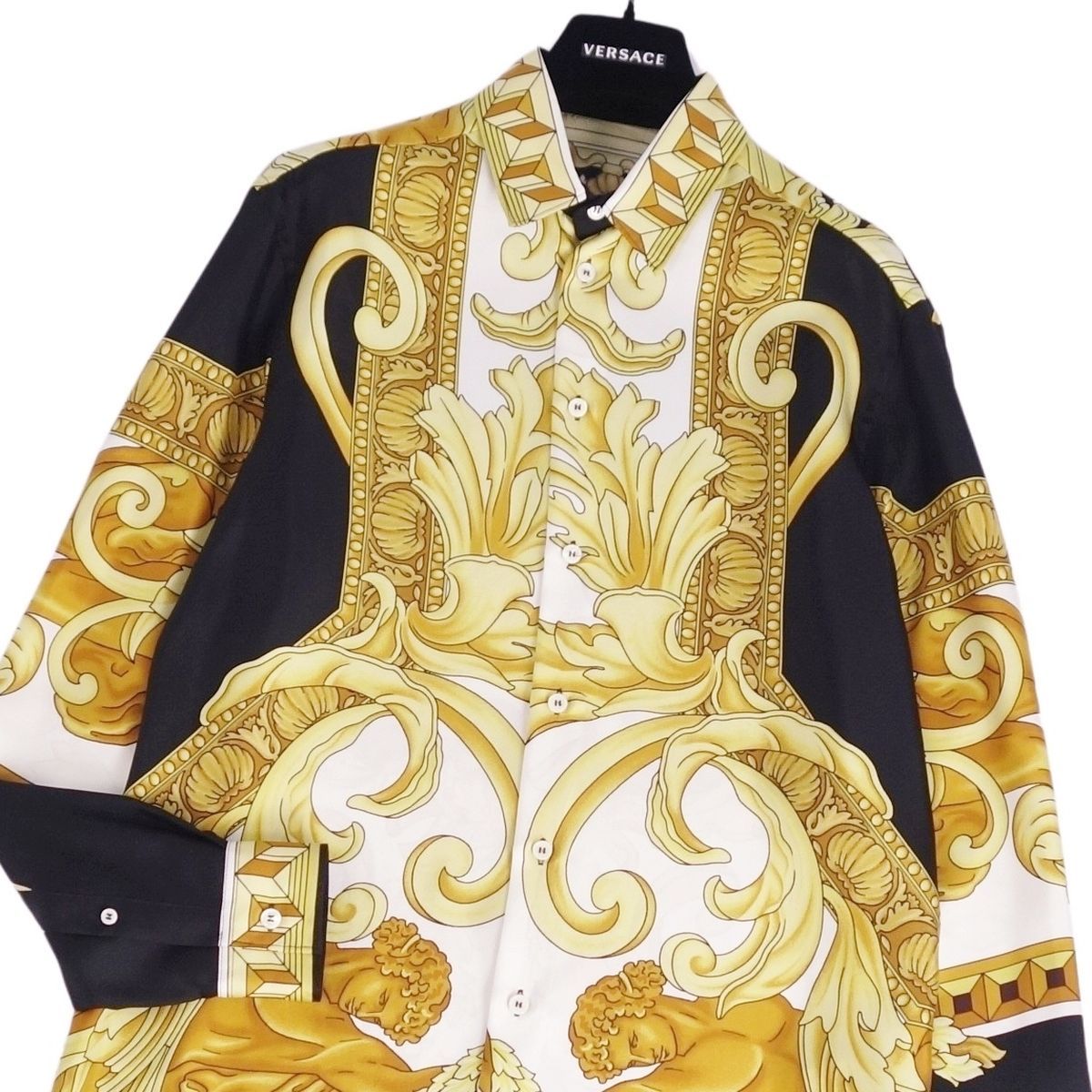 極美品 ヴェルサーチ VERSACE シャツ ロングスリーブ 長袖 総柄 シルク 