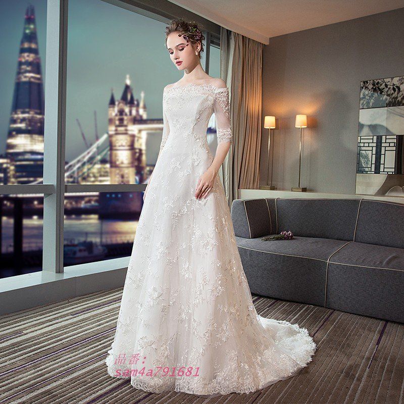 ウエディングドレス Aライン 安い 半袖 ウェディングドレス ロング 白 二次会 演奏会 イブニングドレス ブライダルワンピース 結婚式 パーティードレス 花嫁 am4a791681