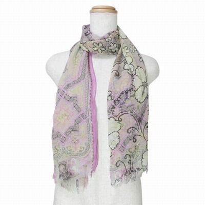 ETRO ペイズリー柄 ストール フリンジ付き エトロETRO ペイズリー柄フリンジスカーフ 紫 | DCブランド古着