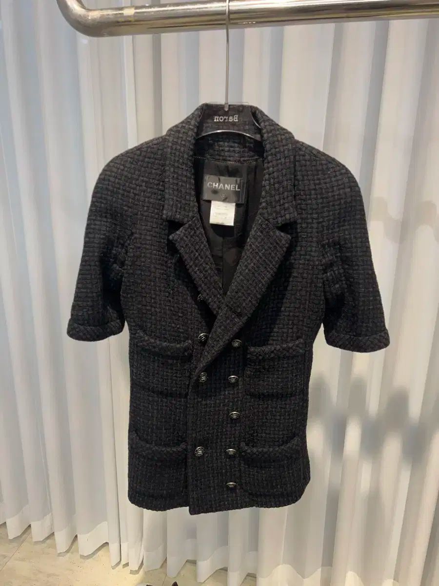 34 CHANEL シャネル ツイード 半袖 ジャケット 黒