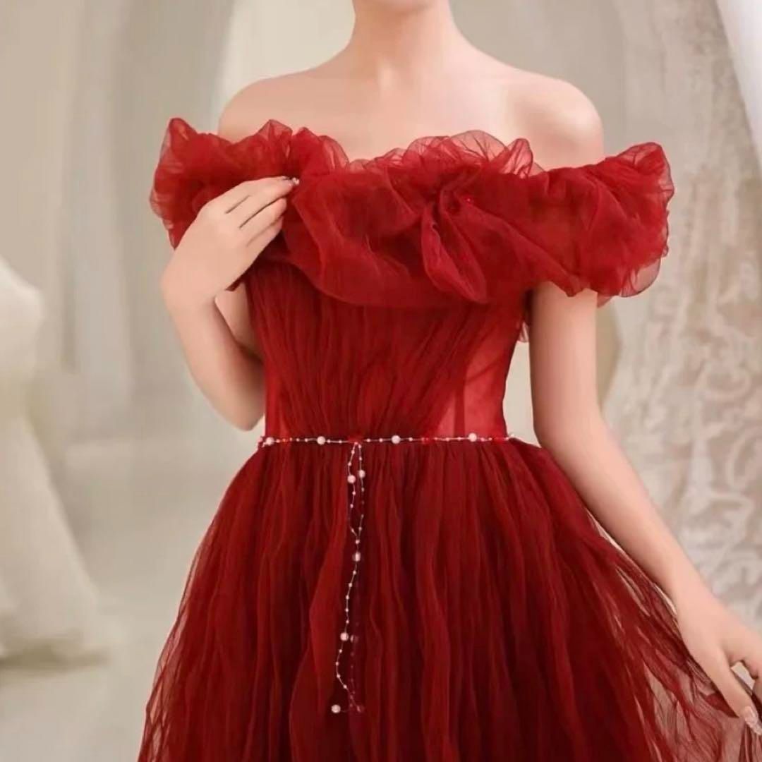 パールがオシャレで可愛い フリル オフショルイブニングドレス フリルにパールが可愛い オフショル イブニングドレス?.? - メルカリ