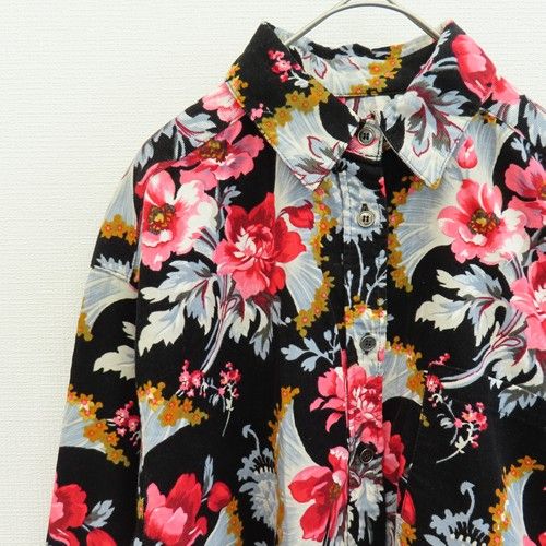 ケンゾー KENZO JEANS ヴィンテージ 北斎タグ シャツ ブラウス コーデュロイ 総柄 花柄 a 974625
